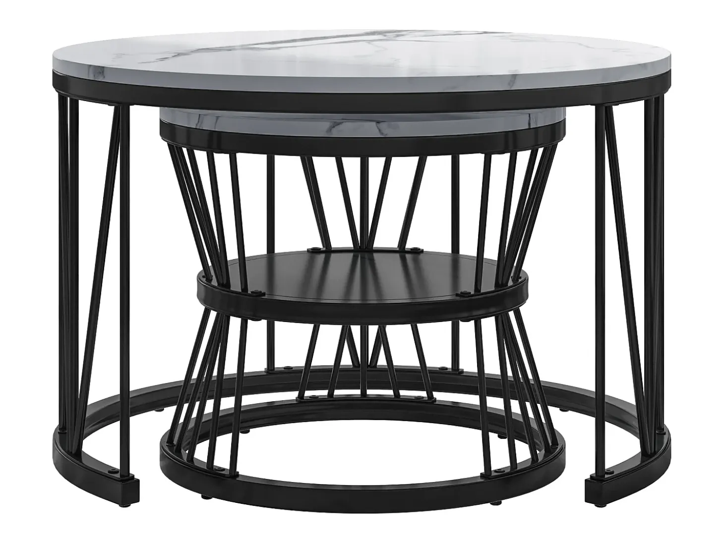 Juego de 2 mesas de centro redondas de mármol - Mesa auxiliar moderna de chapa - Mesa de centro para sala de estar, sala de recepción, balcón y oficina - Negro