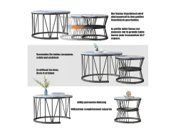 Juego de 2 mesas de centro redondas de mármol - Mesa auxiliar moderna de chapa - Mesa de centro para sala de estar, sala de recepción, balcón y oficina - Negro