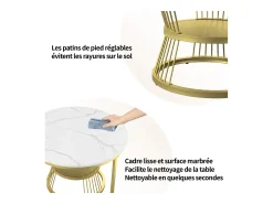 Juego de 2 mesas de centro redondas para salón, mesa auxiliar, mesas nido, efecto mármol, dorado