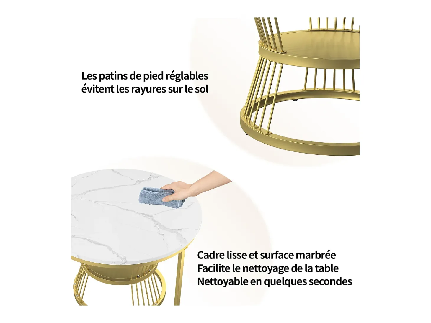 Juego de 2 mesas de centro redondas para salón, mesa auxiliar, mesas nido, efecto mármol, dorado