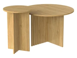 Juego de 2 mesas de centro moderna con tablero de madera con vetas redondas – para salones y oficinas