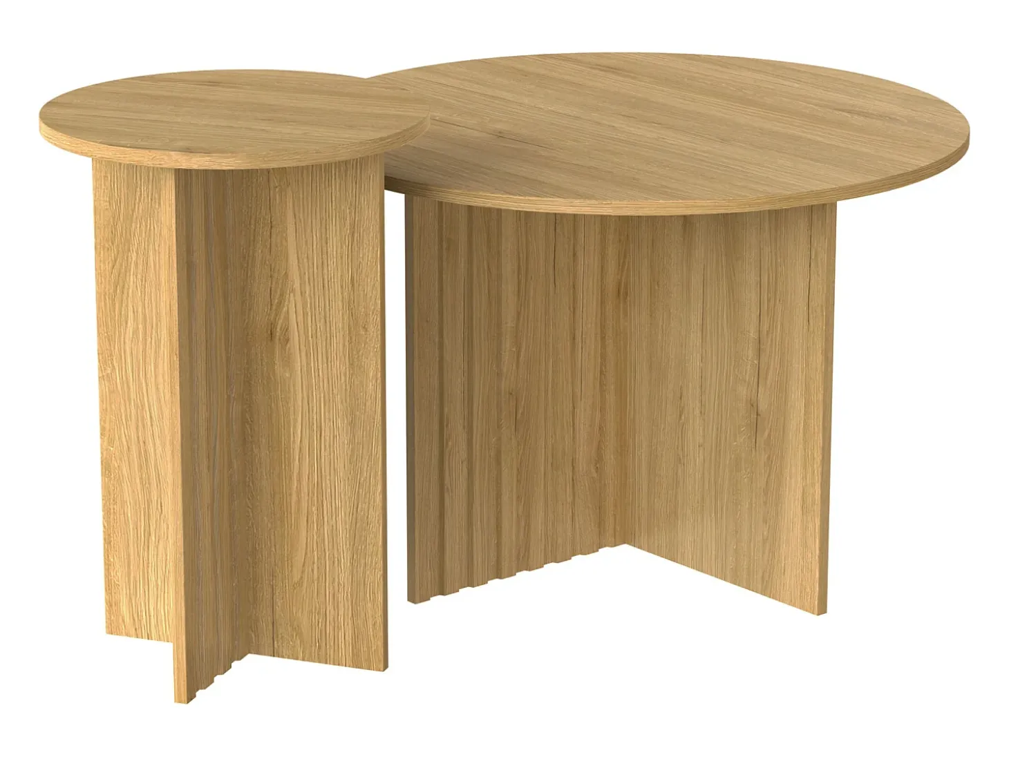 Juego de 2 mesas de centro moderna con tablero de madera con vetas redondas – para salones y oficinas