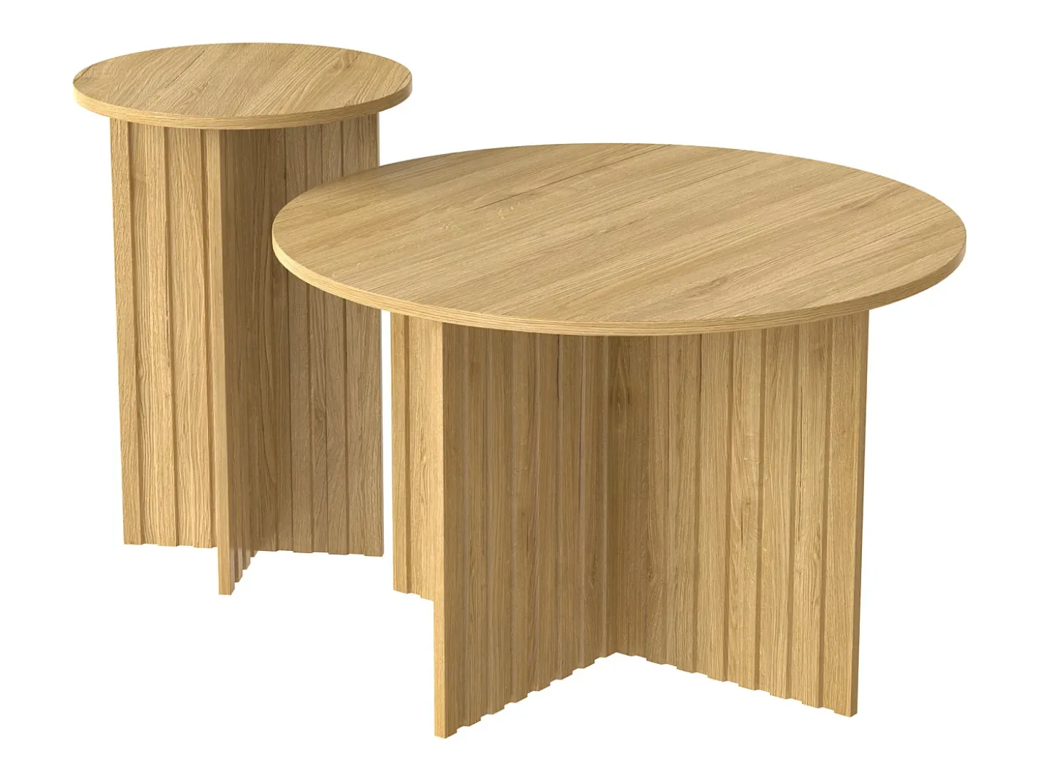 Juego de 2 mesas de centro moderna con tablero de madera con vetas redondas – para salones y oficinas