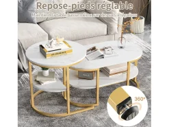 Juego de 2 mesas de centro - Mesas de centro nido - 80x46x41 cm - Estructura de metal dorado