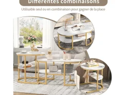 Juego de 2 mesas de centro - Mesas de centro nido - 80x46x41 cm - Estructura de metal dorado