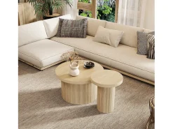 Juego de 2 mesas de centro nido, mesa auxiliar - P 66 x H 40 cm + P 40 x H 46 cm - MDF - Natural