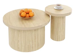 Juego de 2 mesas de centro nido, mesa auxiliar - P 66 x H 40 cm + P 40 x H 46 cm - MDF - Natural