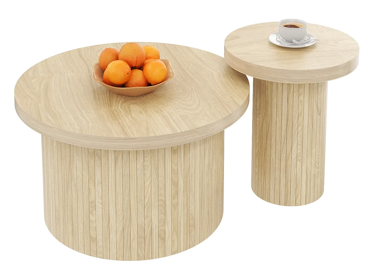 Juego de 2 mesas de centro nido, mesa auxiliar - P 66 x H 40 cm + P 40 x H 46 cm - MDF - Natural