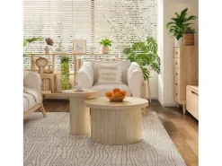 Juego de 2 mesas de centro nido, mesa auxiliar - P 66 x H 40 cm + P 40 x H 46 cm - MDF - Natural