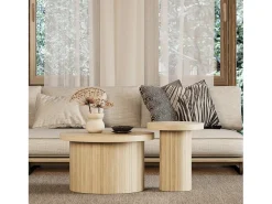 Juego de 2 mesas de centro nido, mesa auxiliar - P 66 x H 40 cm + P 40 x H 46 cm - MDF - Natural