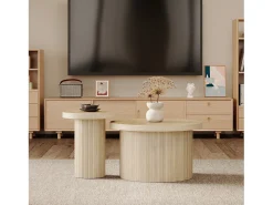 Juego de 2 mesas de centro nido, mesa auxiliar - P 66 x H 40 cm + P 40 x H 46 cm - MDF - Natural