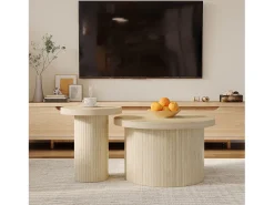 Juego de 2 mesas de centro nido, mesa auxiliar - P 66 x H 40 cm + P 40 x H 46 cm - MDF - Natural
