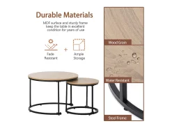 Juego de 2 mesas de centro nido y mesa auxiliar - madera MDF y patas de metal - color roble