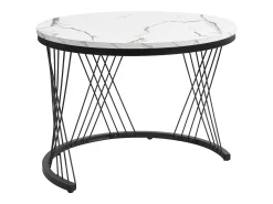 Juego de 2 mesas de centro nido redondas con 2 cajones - 60x60x46cm + 50x50x30,8cm - Motivo mármol - Madera MDF y metal - Blanco + negro