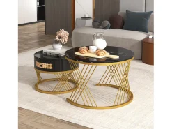 Juego de 2 mesas de centro nido 70x45,5 cm + 50 x38,5 cm - Negro y Dorado