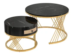 Juego de 2 mesas de centro nido 70x45,5 cm + 50 x38,5 cm - Negro y Dorado
