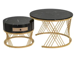 Juego de 2 mesas de centro nido 70x45,5 cm + 50 x38,5 cm - Negro y Dorado
