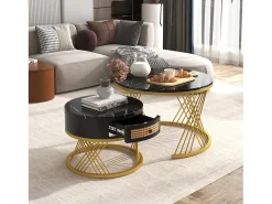 Juego de 2 mesas de centro nido 70x45,5 cm + 50 x38,5 cm - Negro y Dorado