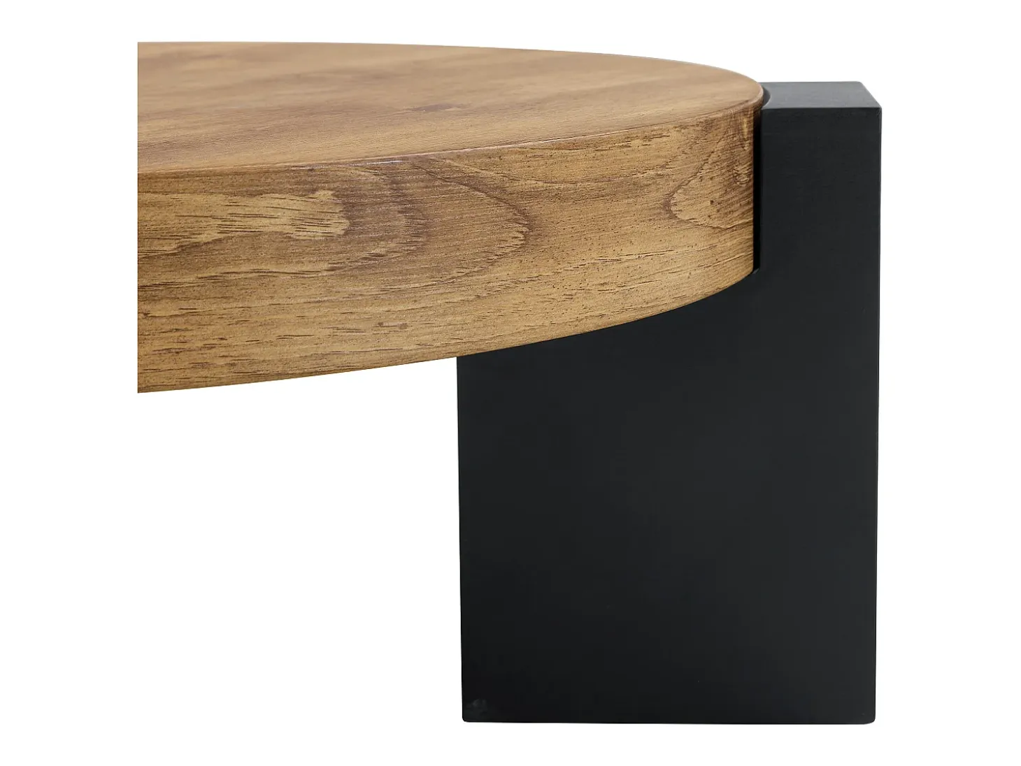 Juego de 2 mesas de centro - Mesas redondas imitación madera - Madera MDF + cristal - Color madera y negro