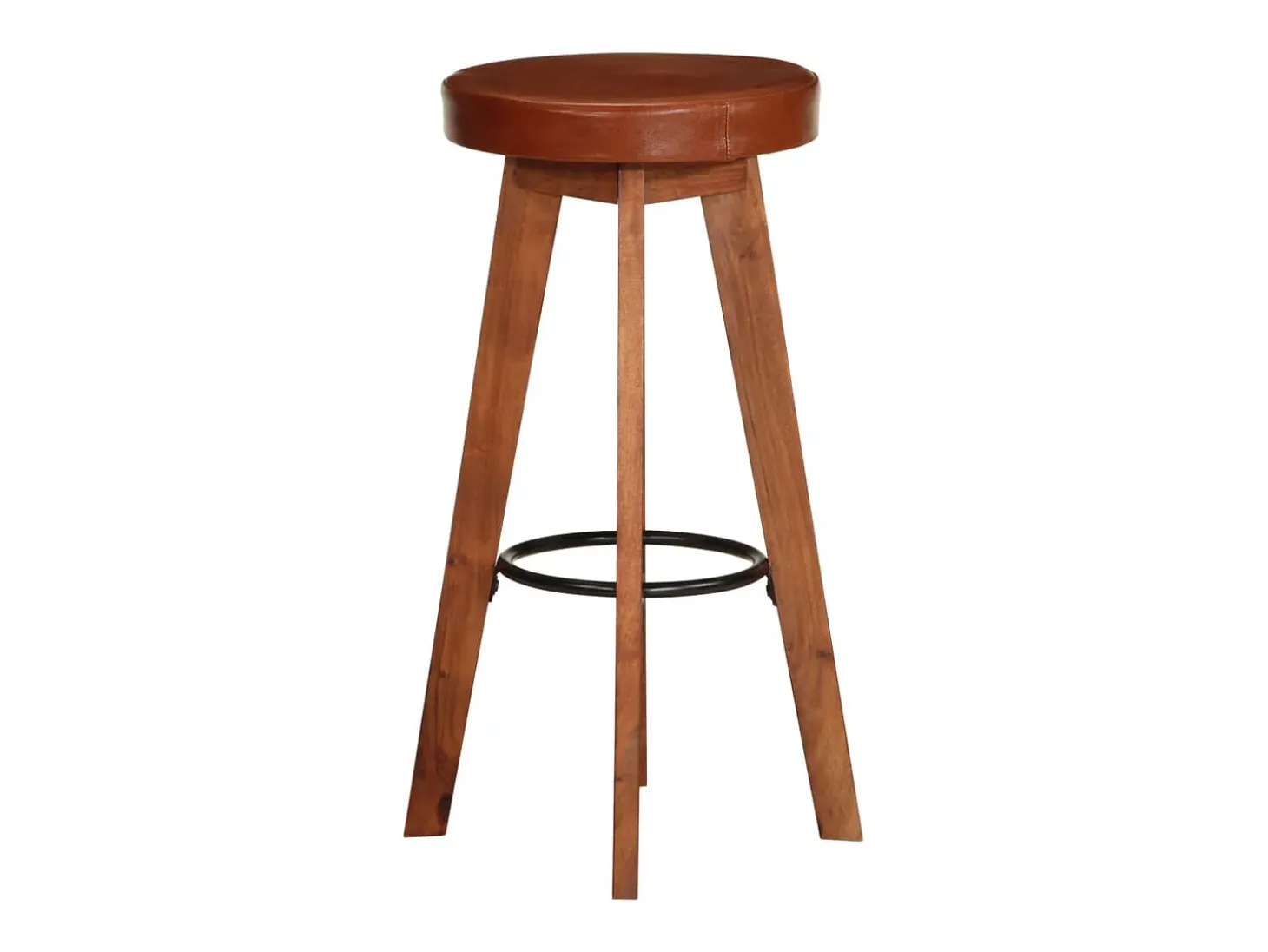 Juego de 2 sillas de bar de cuero genuino y madera maciza de acacia