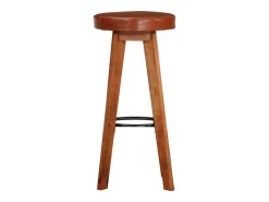 Juego de 2 sillas de bar de cuero genuino y madera maciza de acacia