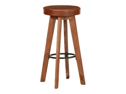 Juego de 2 sillas de bar de cuero genuino y madera maciza de acacia