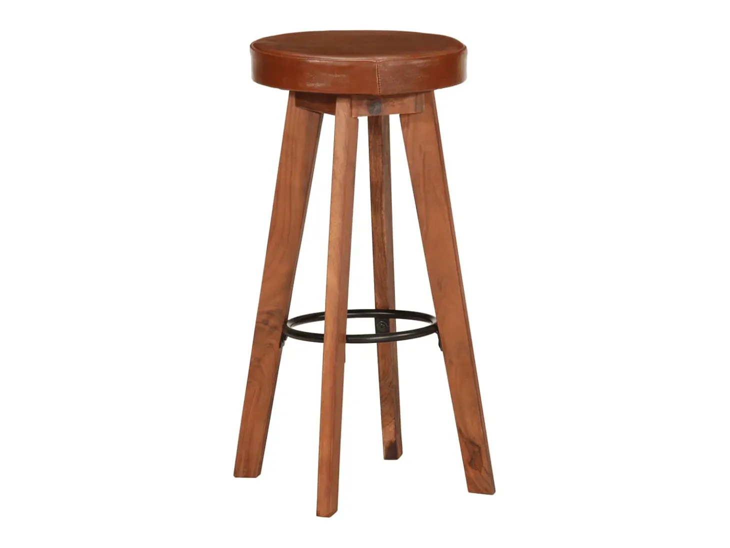 Juego de 2 sillas de bar de cuero genuino y madera maciza de acacia
