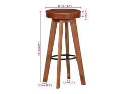 Juego de 2 sillas de bar de cuero genuino y madera maciza de acacia