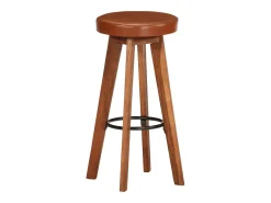 Juego de 2 sillas de bar de cuero genuino y madera maciza de acacia