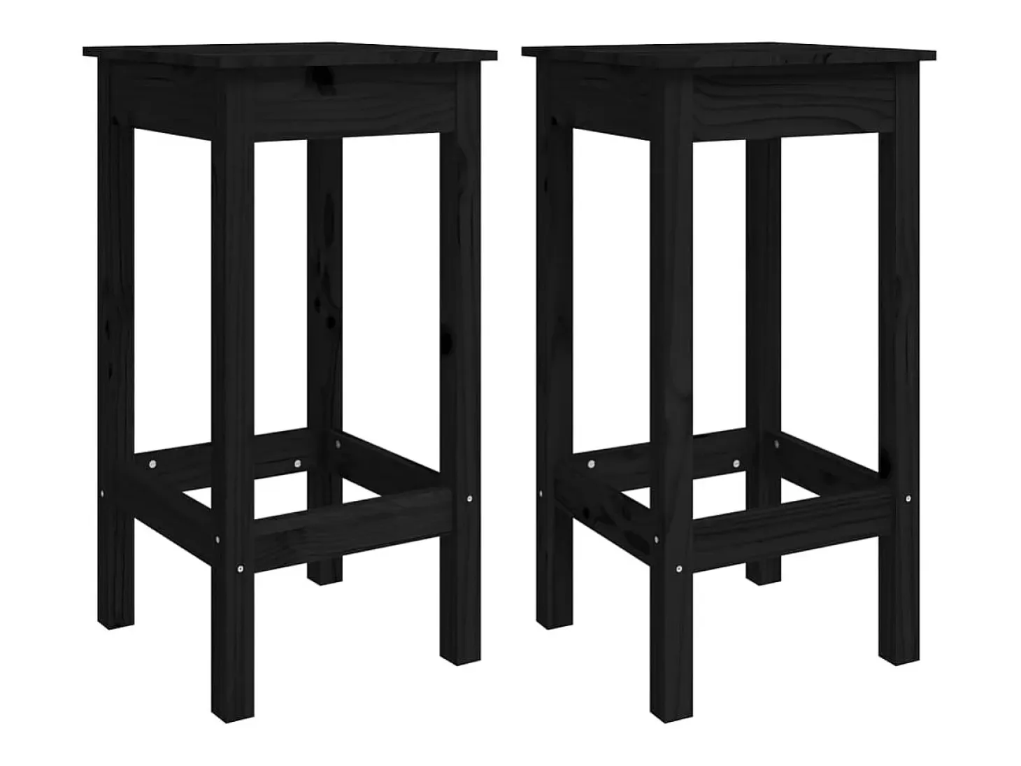 Juego de 2 sillas de bar negras 40x40x78 cm madera maciza de pino