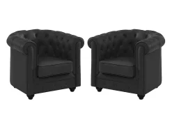 Juego de 2 sillones de piel de búfalo negro CHESTERFIELD