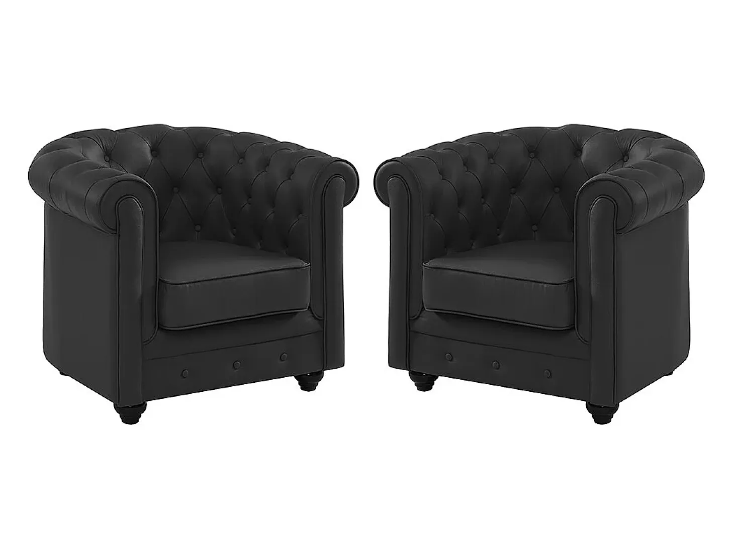 Juego de 2 sillones de piel de búfalo negro CHESTERFIELD