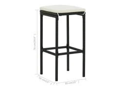 Juego de 3 taburetes de bar con cojines de resina de mimbre negro
