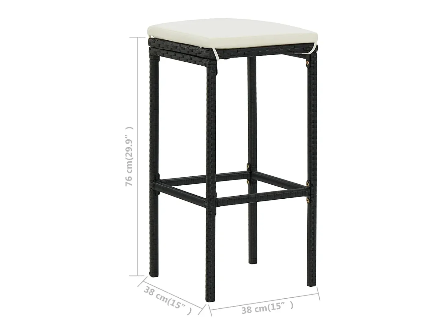 Juego de 6 taburetes de bar con cojines de resina de mimbre negro