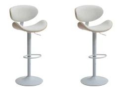 Juego de 2 taburetes de bar de cuero sintético - Altura ajustable - Natural y Blanco - MONTENEGRO