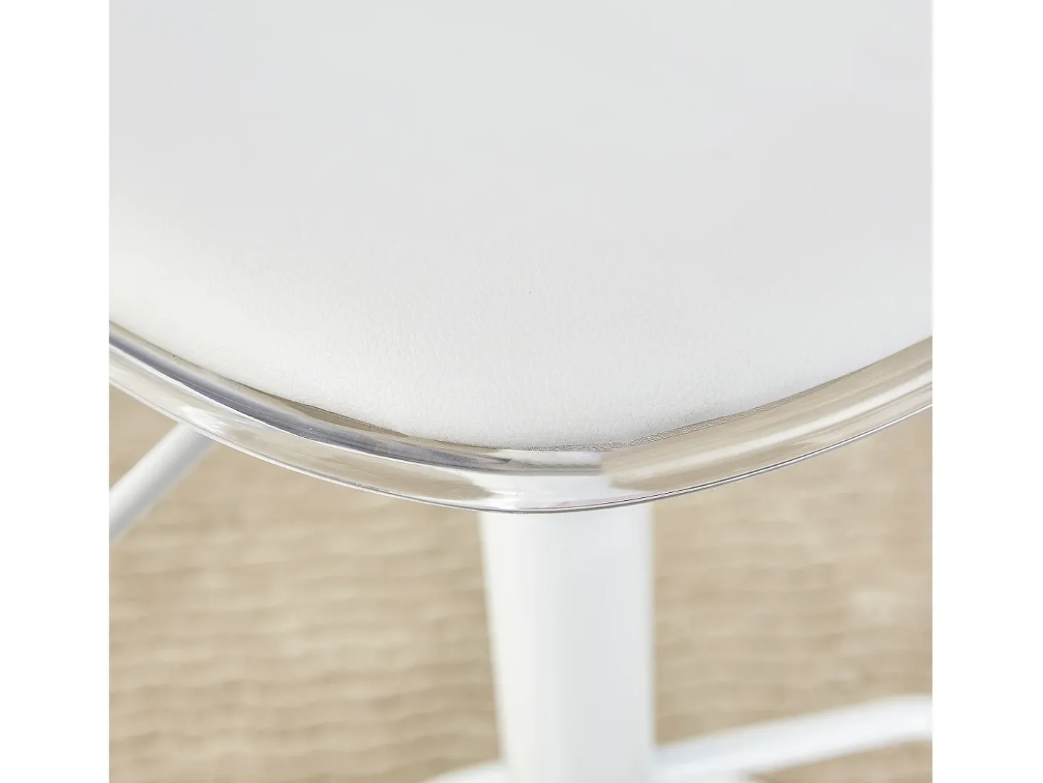 Juego de 2 taburetes de bar con respaldo transparente - Altura ajustable - Patas de metal blanco