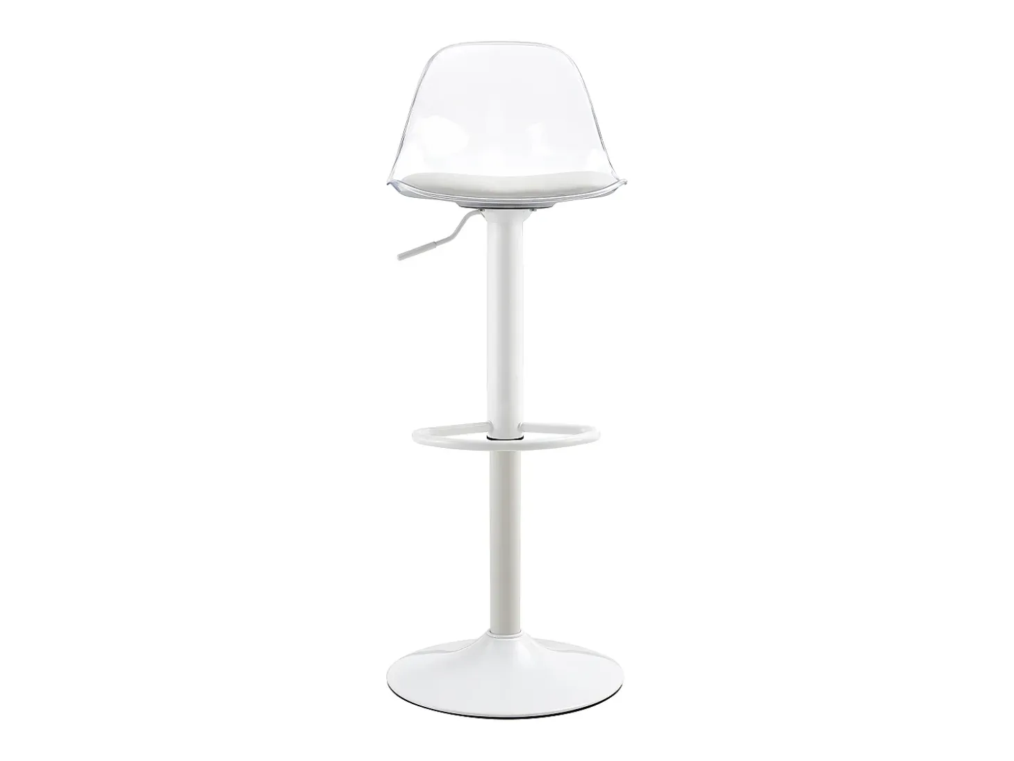 Juego de 2 taburetes de bar con respaldo transparente - Altura ajustable - Patas de metal blanco
