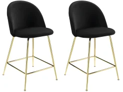 Juego de 2 taburetes de bar - Terciopelo y metal dorado - Negro - MELBOURNE