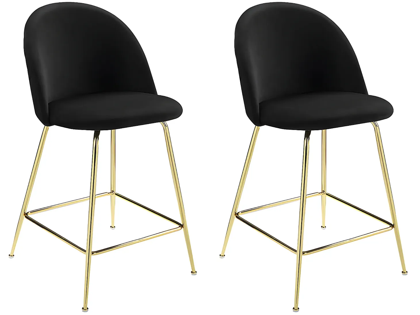 Juego de 2 taburetes de bar - Terciopelo y metal dorado - Negro - MELBOURNE
