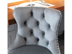 Juego de 2 taburetes de bar giratorios en terciopelo - Altura regulable de 63,5 a 84 cm - Gris y plata