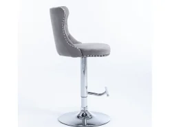 Juego de 2 taburetes de bar giratorios en terciopelo - Altura regulable de 63,5 a 84 cm - Gris y plata