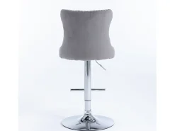 Juego de 2 taburetes de bar giratorios en terciopelo - Altura regulable de 63,5 a 84 cm - Gris y plata