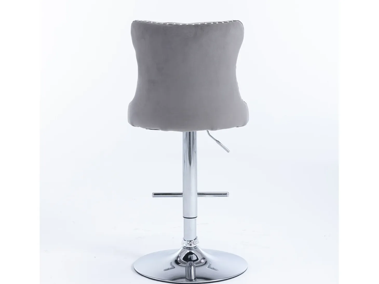 Juego de 2 taburetes de bar giratorios en terciopelo - Altura regulable de 63,5 a 84 cm - Gris y plata