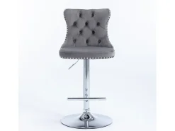 Juego de 2 taburetes de bar giratorios en terciopelo - Altura regulable de 63,5 a 84 cm - Gris y plata