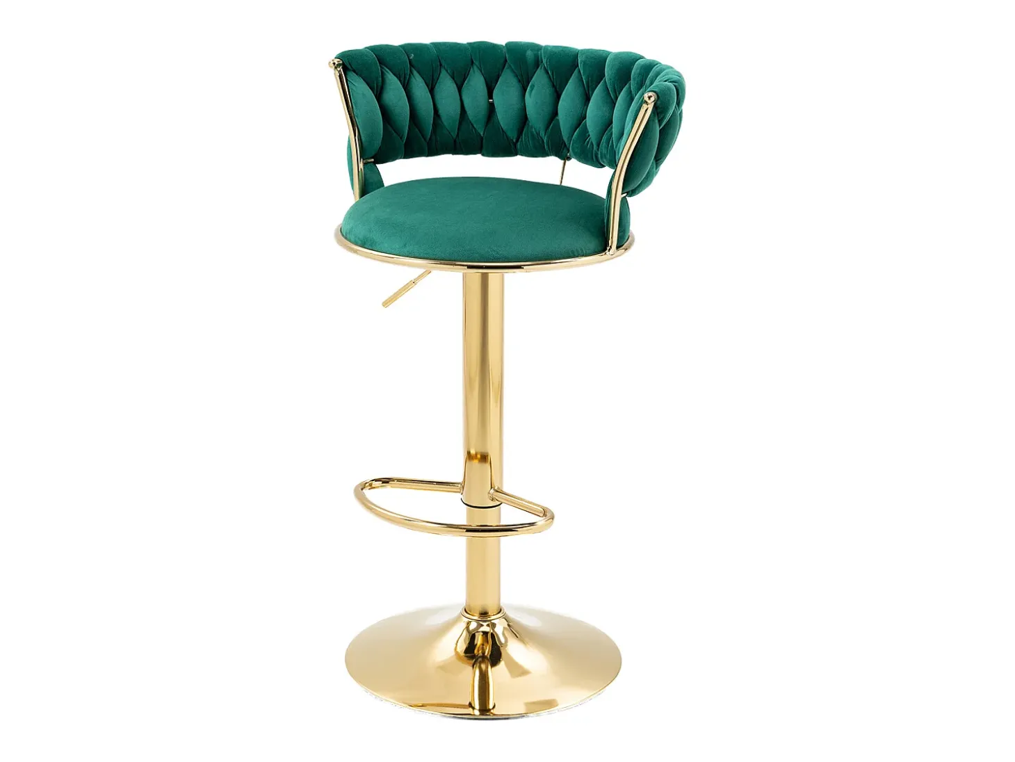 Juego de 2 taburetes de bar giratorios 360° y regulables en altura con reposapiés, terciopelo, verde y plateado