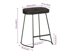 Juego de 2 taburetes de bar negros 46x38x52 cm madera maciza de mango
