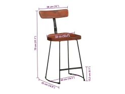 Juego de 2 taburetes de bar 49x43x79 cm madera maciza de mango
