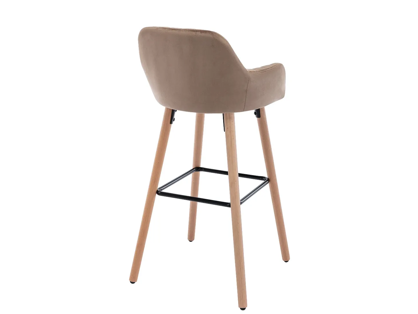 Juego de 2 taburetes de bar de terciopelo y patas madera de haya - beige - ELEANA