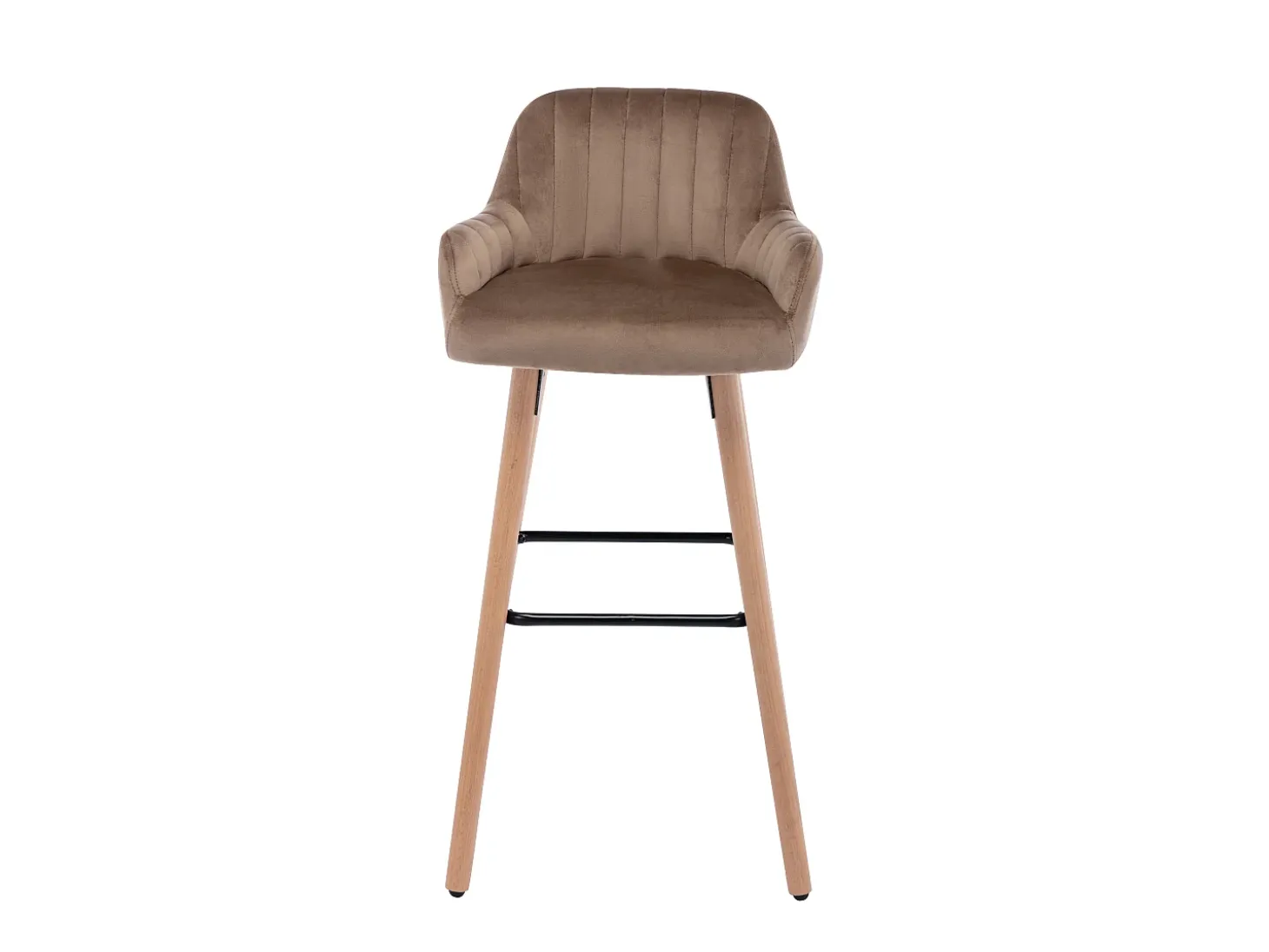 Juego de 2 taburetes de bar de terciopelo y patas madera de haya - beige - ELEANA