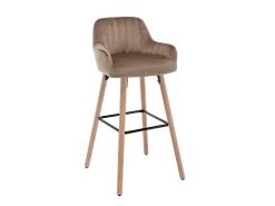 Juego de 2 taburetes de bar de terciopelo y patas madera de haya - beige - ELEANA